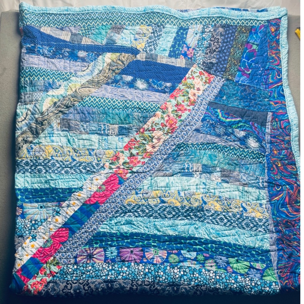 Handmade Batik Quilt Multicolor Cotton‎ 78x70 Bohemian Patchwork Jelly Roll